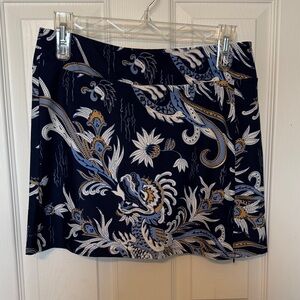 Jude Connally Navy Floral Paisley A-Line Skirt with White and Light Blue Accents